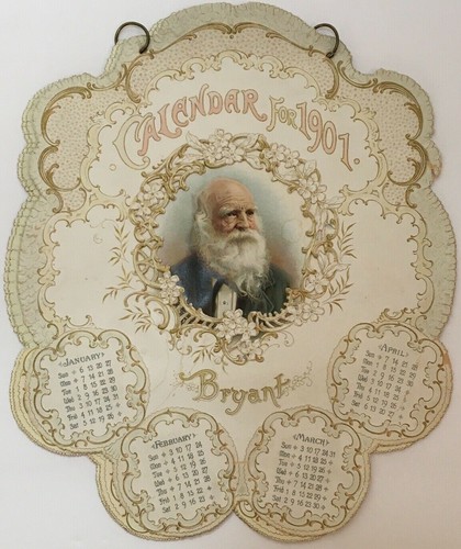 Calendario de encaje victoriano William Cullen Bryant 1901 de colección papel troquelado en relieve - Imagen 2 de 9