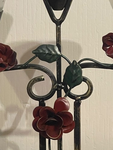 Kerzenleuchter 3 Glas Kegel Kerzenhalter Schmiedeeisen florale Akzente brutalistisch Vintage - Bild 4 von 13