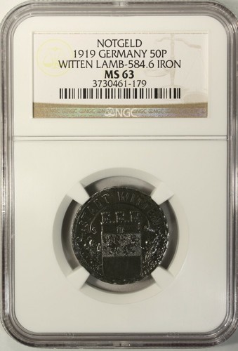 Germany 50 Pfennig  1919 NGC MS 63 UNC  City of Witten  Lamb-584.6 Iron Notgeld - Afbeelding 1 van 4