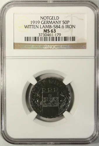 Germany 50 Pfennig  1919 NGC MS 63 UNC  City of Witten  Lamb-584.6 Iron Notgeld