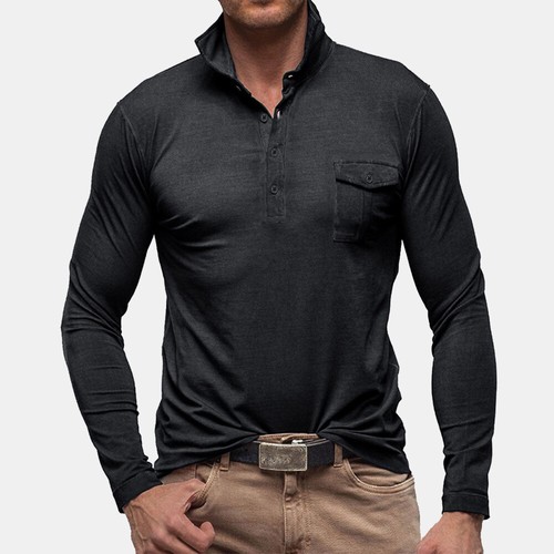 Herren Langarm Hemd Freizeit Pullover Knopfleiste Hemden Polo Kragen Longsleeve - Bild 12 von 47
