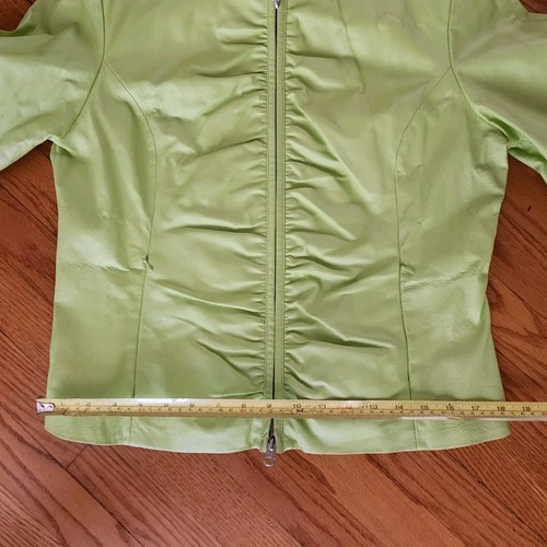 NUEVA Chaqueta Wilson Máxima de Cuero Verde Lima Forro Plateado Cremallera Cuello a Presión Grande - Imagen 22 de 24