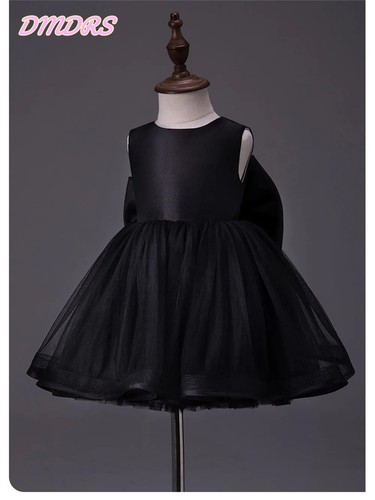 Kids Satin Black Girl DressBirthday Sleeveless Retro Ball Gown Princess Dress - Picture 2 of 10