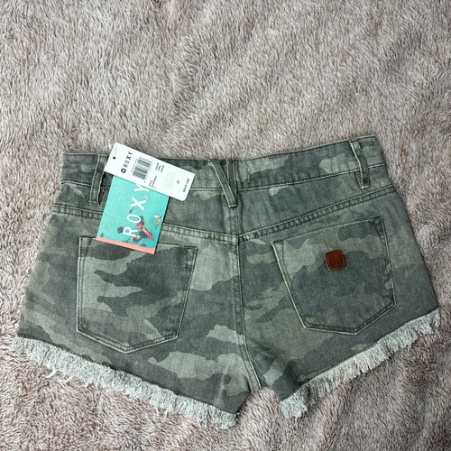 Roxy Denim Shorts Breaking Camo Cutoff Mid Rise Women's Frayed Beaded New - Picture 11 of 17