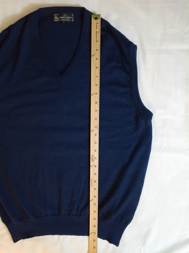 Monte Carlo Wool Sweater Vest Mens 44 L Navy Blue MC Logo V Neck Pullover Preppy - Picture 6 of 12