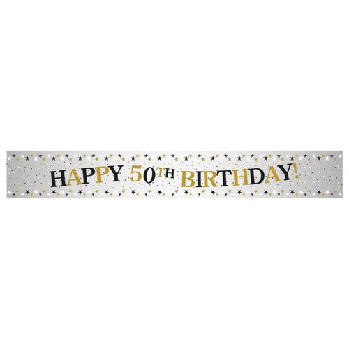50th Birthday Party Supplies Tableware Decoration Balloons Black Gold Silver - Picture 7 of 21