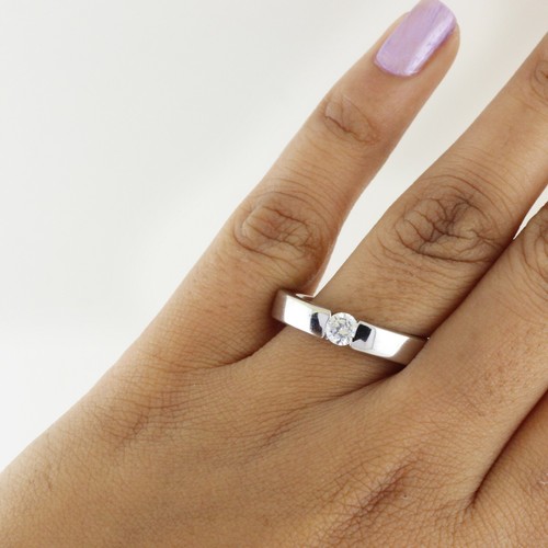 10K Gold Solitaire 1/4 Ct Round Cut Natural Diamond Engagement Wedding Band Ring - Picture 15 of 25