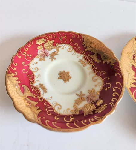 Vintage Chugai Foreign Japan Teacup & Saucer Trio Burgundy Gold Moriage Floral - Picture 6 of 15