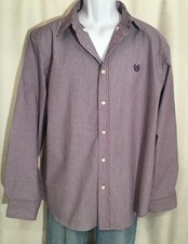CHAPS Mens Size Large Plum Purple & Gray Stripes *Custom Fit* Dress Work Shirt