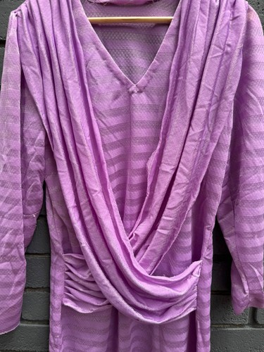 VTG HANDMADE 80s Maxi Lila Dress Sheer Lace Criss-Cross Front Long Slvs XL Str - Picture 5 of 17