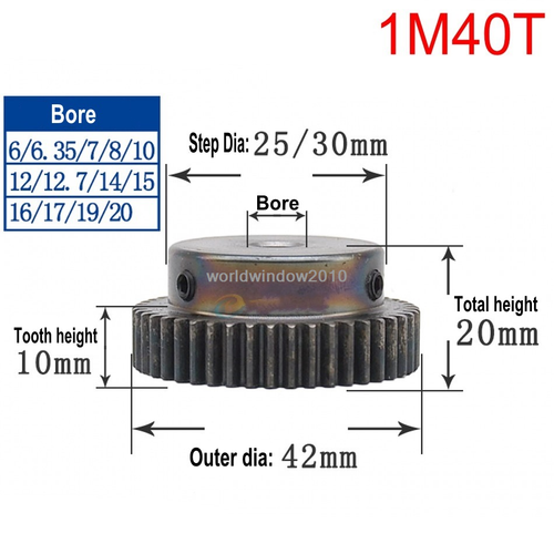 45# Engranaje de espolón de acero con paso 1M10T-80T Metal Mod 1 engranaje de motor 10-80 dientes x1 piezas - Imagen 14 de 23