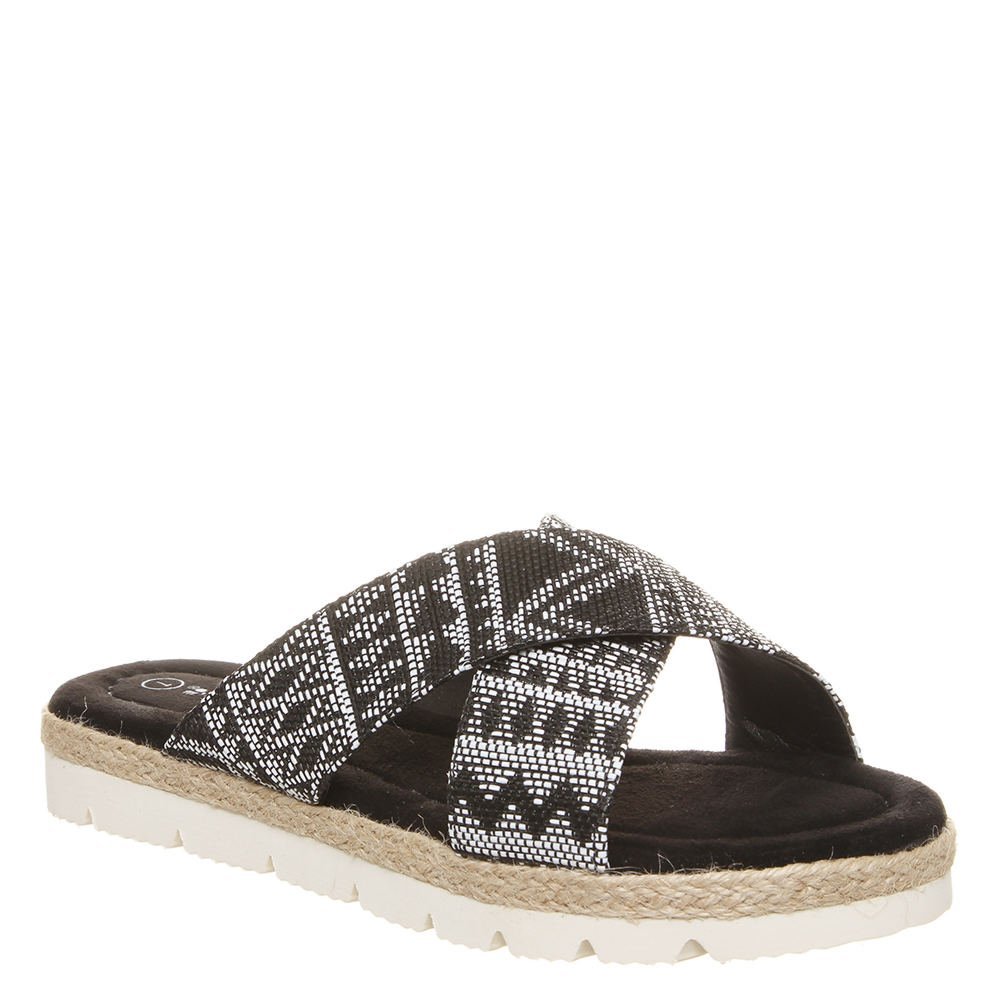 BEARPAW Women's Evelyn Slide Sandals, Black, White, Size 10.0 BEARPAW Women's Evelyn Slide Sandals, Black, White, Size 10.0
