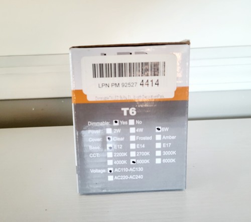 Dimmable T6 LED Bulbs, 6W E12 Edison Light Bulbs White Daylight 5000K 6Pack - Picture 2 of 3