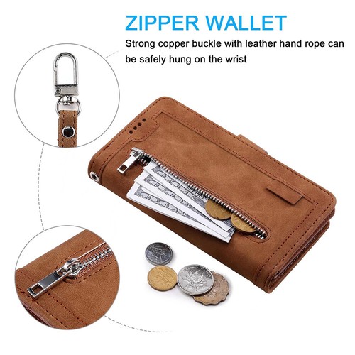 TCL 505 Wallet Case,Leather Zipper Magnetic Flip Card Phone Case For TCL 505 - Picture 14 of 26
