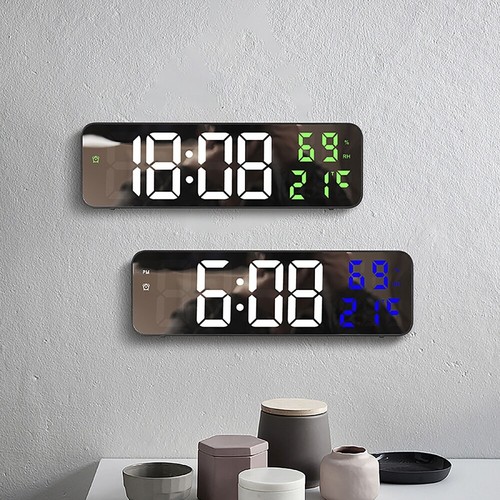 Orologio da Parete Digitale Specchio Doppia Sveglia Data Temperatura Umidità LED Modalità Notturna - Foto 6 di 14