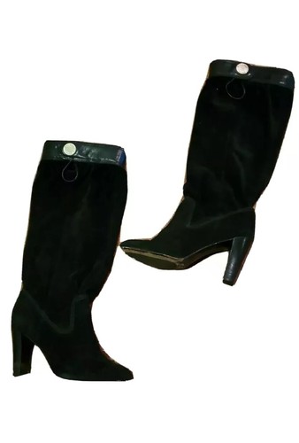 Michael Kors Black Suede Pull On Side Zip Knee High Slouch Heel Boots Womens 7.5 - Picture 2 of 12