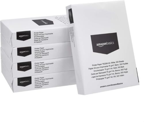 Amazon Basics Multi-purpose Copy Printer Paper, A4 75gsm, 2500 Count, 5 Pack of - Zdjęcie 1 z 9