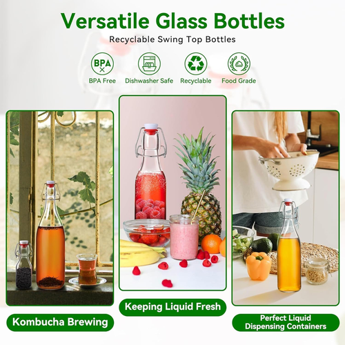 Swing Top Glass Bottles, 8 Pack 16Oz Flip Top Brewing Bottles with Airtight Stop - Picture 3 of 12
