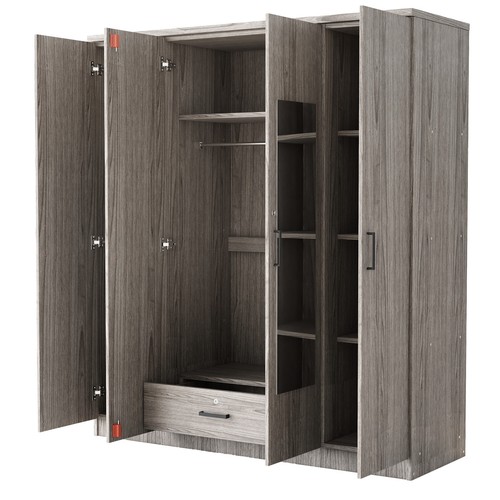 4-Doors Wooden Wardrobe Mirror Armoire Closet Organizer Storage Cabinet Drawer - Picture 7 of 12