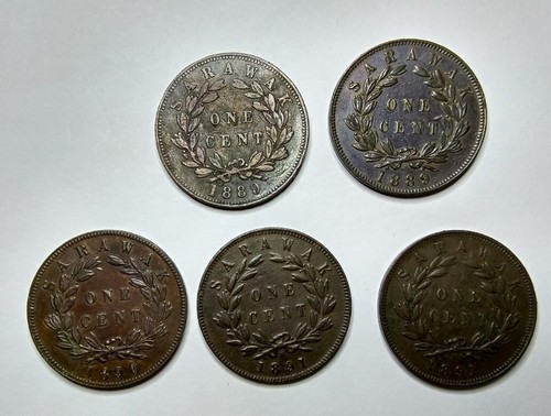 Sarawak Charles Johnson Brooke One Cent Coin Full Set. No wash no repairs - Picture 8 of 10