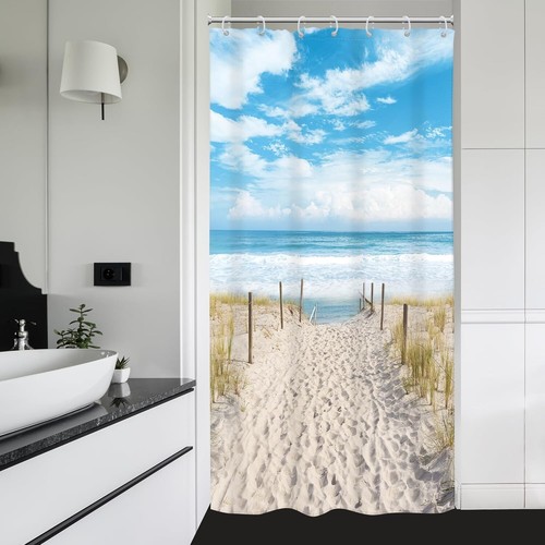 Coastal Ocean Duschvorhang - 36 Zoll Breite x 72 Zoll Höhe mit 7 Haken, wasserdichtes Polyester - Bild 4 von 9