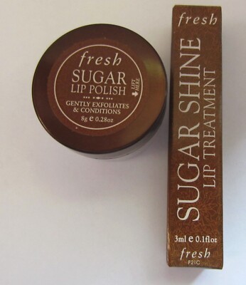 FRESH Sugar Shine Lip Treatment  0.1 OZ  & LIP POLISH 0.28 oz SET - Travel size