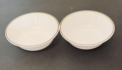 Corelle Squared Patterned Cereal Soup Bowls Green Brown Rings on Top Edge Two - Picture 16 of 21