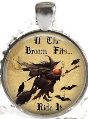 HALLOWEEN WITCH BROOM  charm pendant 20'' Sterling Silver necklace Gold Gift 