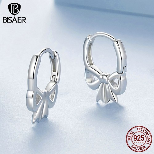 Bisaer 925 Sterling Silver Bowknot Hoop Earrings Jewelry Women Gifts Versatile - Picture 7 of 15