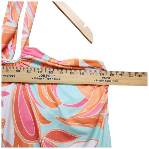 BOSTON PROPER Halter Dress Woman LARGE Orange Pink Tropical Floral Hippie Silky - Picture 9 of 12