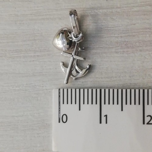 Ciondolo oro bianco 750 18 KT, Fede Speranza Carità,Croce,Cuore,Ancora - Foto 8 di 11