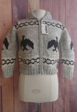 Kanata Hand Knit Cowichan Cardigan Thunderbird Sweater Unisex Heavy Wool Kids