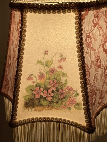 Lámpara de Azúcar Estilo Art Deco Victoriano De Colección SOMBRA Pequeña Boudoir Rosa Púrpura Floral - Imagen 7 de 24