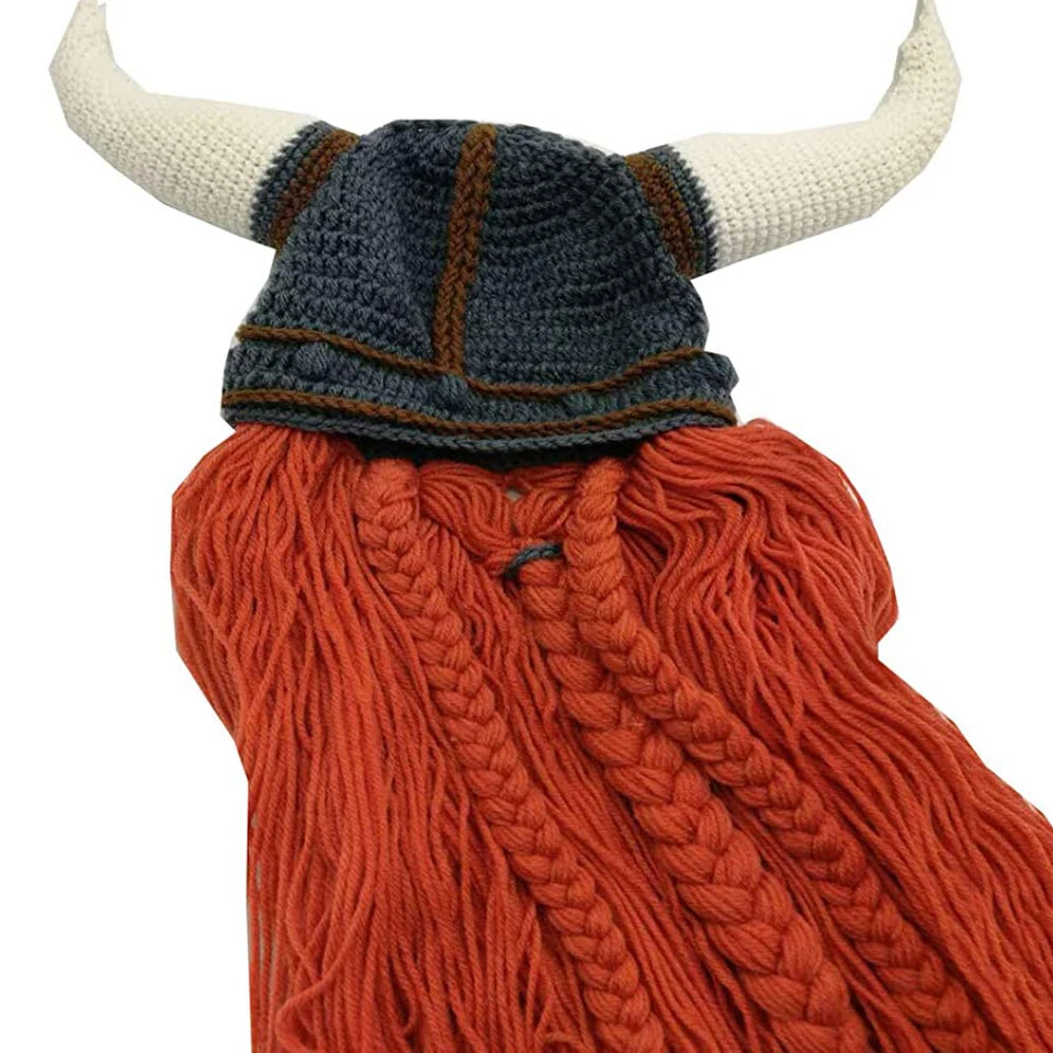 Divertido sombrero de barba tejido de gladiador para juego de rol, gorra cálida de lana tejida hecha a mano Foto 4 de 4