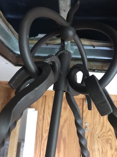 Vintage Spanish Revival Gothic Wrought Iron Hanging Pendants 4 Light Chandelier - Picture 8 of 24