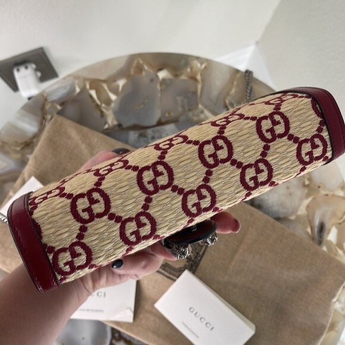 $2,450 New GUCCI DIONYSUS SUPER MINI CROSSBODY BAG red leather, straw Authentic - Picture 13 of 14