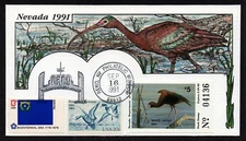 USA, SCOTT # NV13, HANDPAINTED MILFORD FDC COVER 1991 NEVADA DUCK WATERFOWL