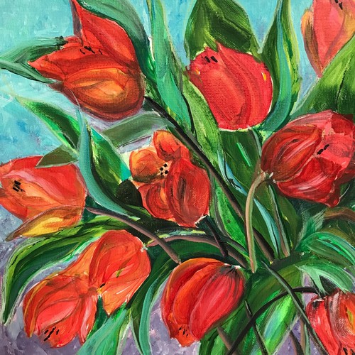 Ramo de Tulipán Floral Bodegón Pintura sobre Lienzo 40x30cm Obra de Arte Original - Imagen 2 de 10