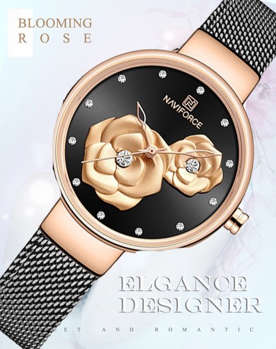 Women , Watch Stainless steel Band Luxury , Fashion Creative 3D Rose watch gift - Picture 5 of 7