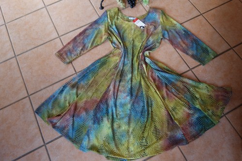 MAGNA Traumfarben Kleid 56 58 NEU Erdtöne Grün Blau Stretch A-Form LAGENLOOK