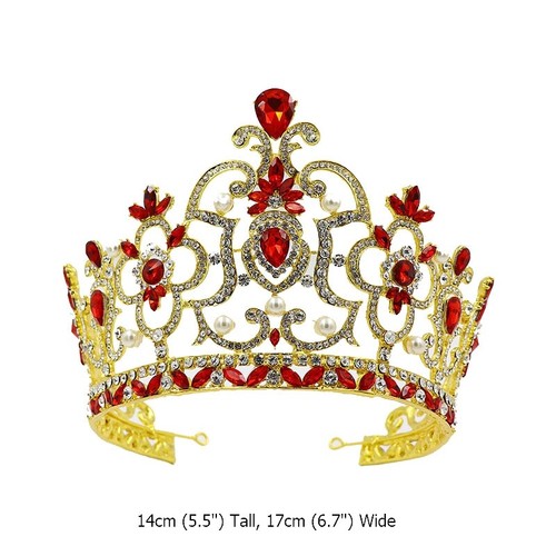 14cm Tall Large Red Crystal Crown Tiara Wedding Prom Queen Princess For Women - Picture 2 of 10