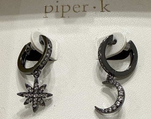 Piper K 3er Set Ohrringe Mond & Sterne schwarz mit Zirkonia in Geschenkbox - Bild 2 von 7