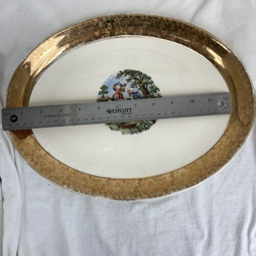 Un piatto da portata vintage King qualità fine coppia coloniale oro 22k USA 1960 - Foto 7 di 10