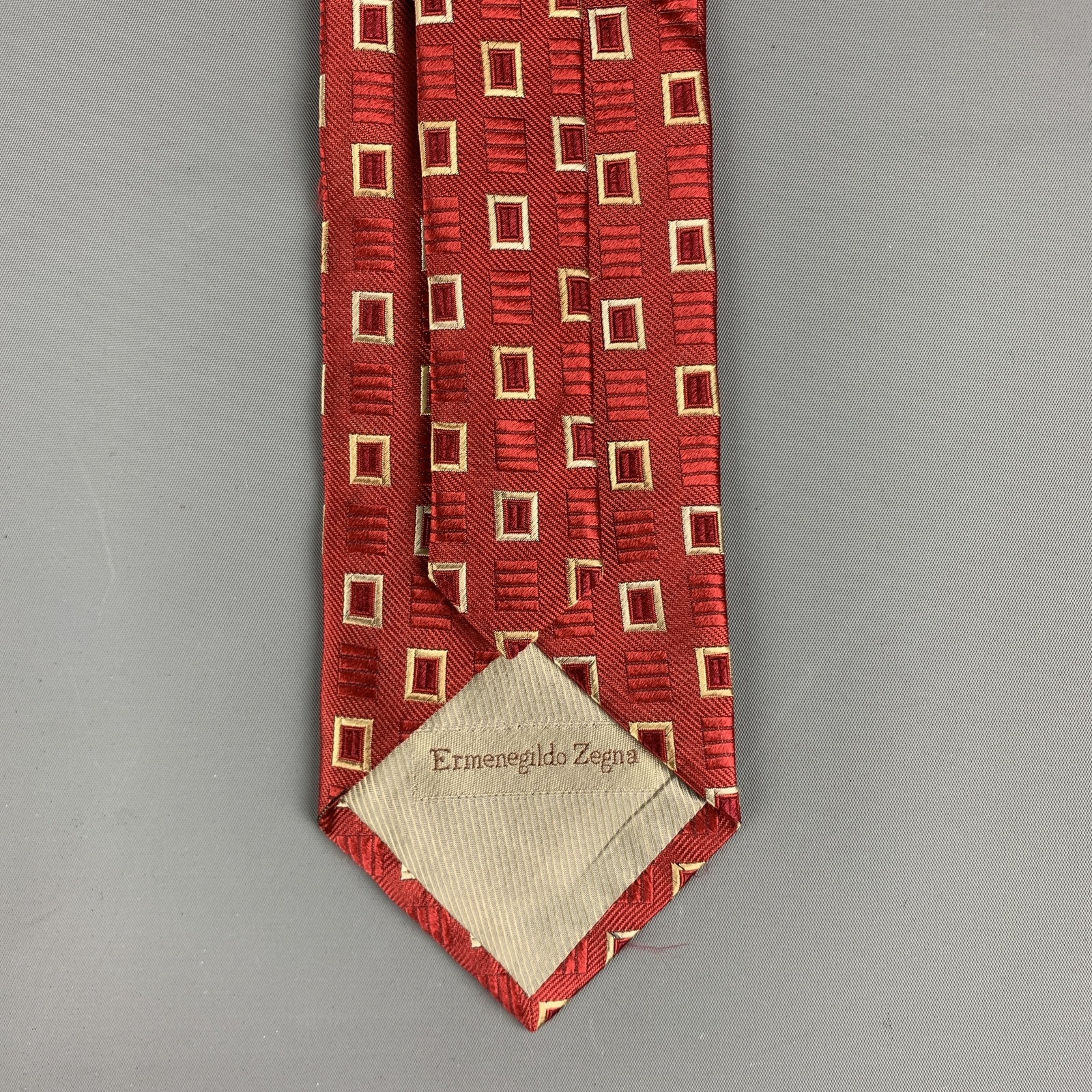 ERMENEGILDO ZEGNA Red White Squares Silk Tie eBay