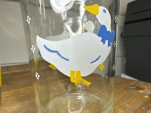 BAMA Jelly Jar White Ducks Geese Blue Bows Juice Glasses set of 2  Vintage - Picture 5 of 9