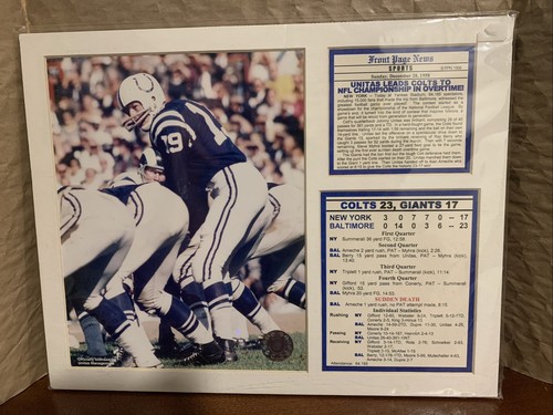 Johnny Unitas 1958 Championship Game Matted Print With Box Score & News Article - Picture 1 of 5
