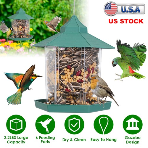 Bird Feeder for Hanging, Wild Bird Feeders for Cardinal Large Roof & Tray - Picture 3 of 31