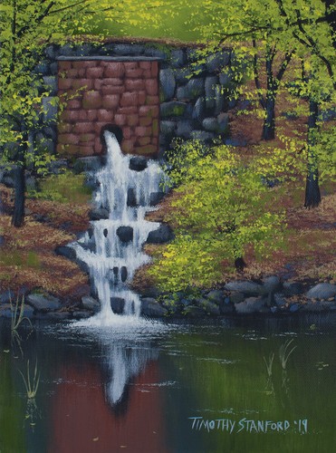 Acrylic Painting - WATERFALL - 12x9 Realistic Spring Landscape - ORIGINAL ART - Picture 1 of 2