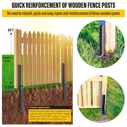 Heavy Duty Steel Fence Post Repair Stakes, Fence Post Anchor Ground Spike, fo... - Picture 3 of 7