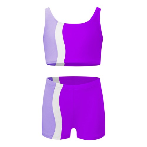 Kids Girls Crop Top With Shorts U Neck Sports Set Performance Stretchy Costume - Picture 18 of 52